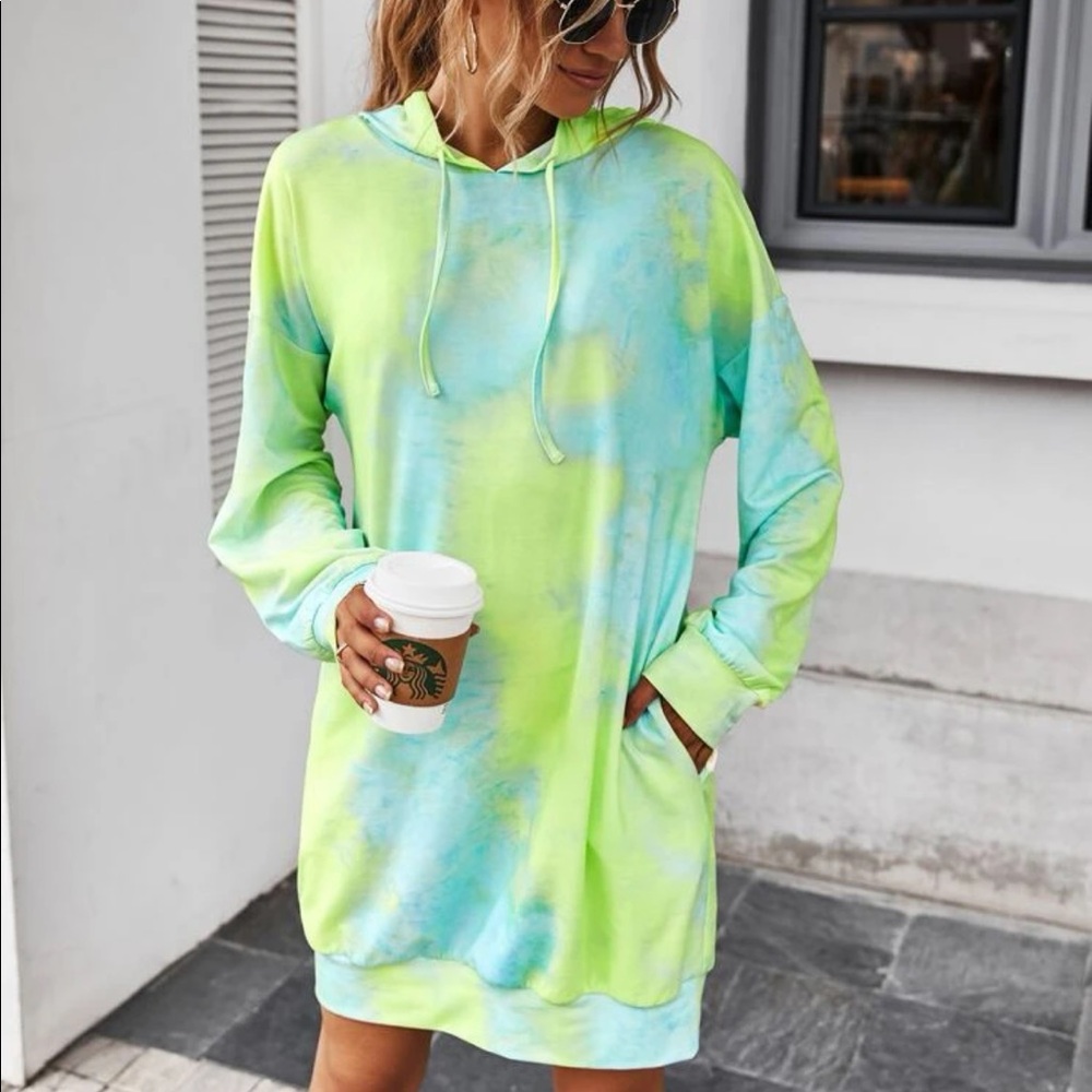 SHEIN Tye Dye Hoodie Sweatshirt Dress
